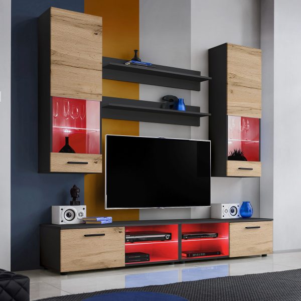 Varallo RTV furniture set, Wotan/black RGB LED lighting - Image 2