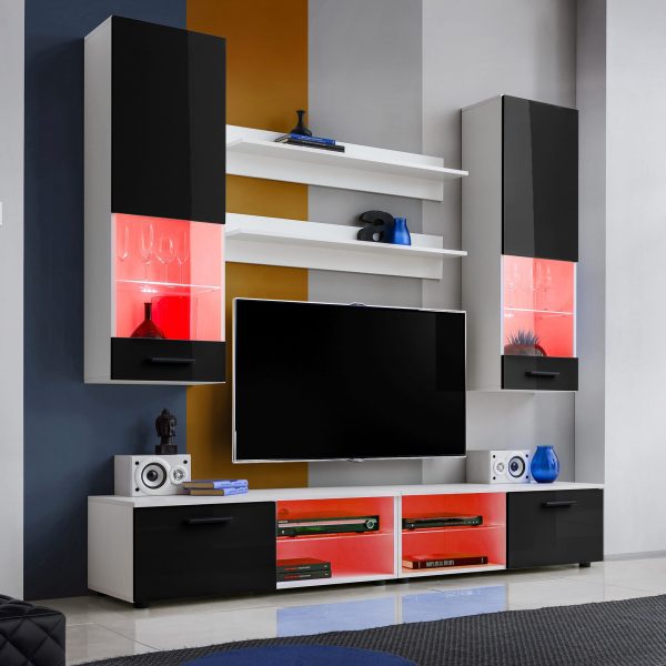 Varallo TV furniture set, black/white RGB LED lighting - Image 2