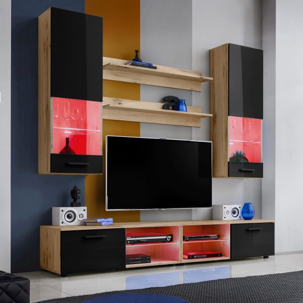 Varallo TV furniture set, black/wotan RGB LED lighting - Image 2