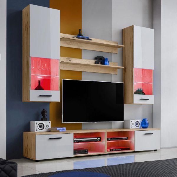 Varallo TV Furniture Set, White/Wotan RGB LED Lighting - Image 2
