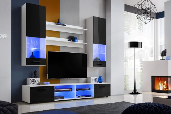 Varallo TV furniture set, black/white LED lighting blue - Image 2