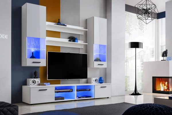 Varallo TV Furniture Set, White/White LED Lighting Blue - Image 2