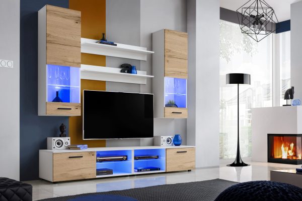 Varallo TV furniture set, Wotan/white LED lighting blue - Image 2