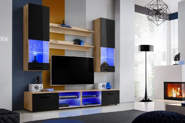 Varallo TV Furniture Set, Black/Wotan - Image 2