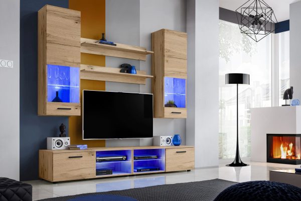 Varallo TV furniture set, Wotan/Wotan LED lighting blue - Image 2