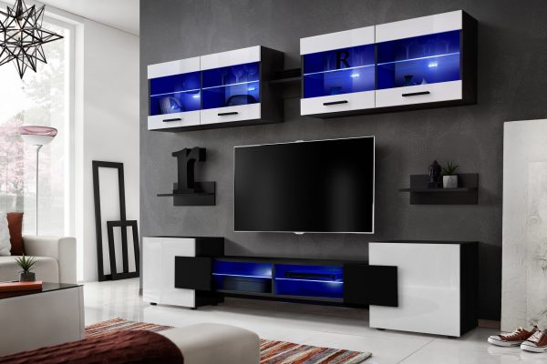 Foggia TV Furniture Set, White/Black LED Lighting Blue - Image 2
