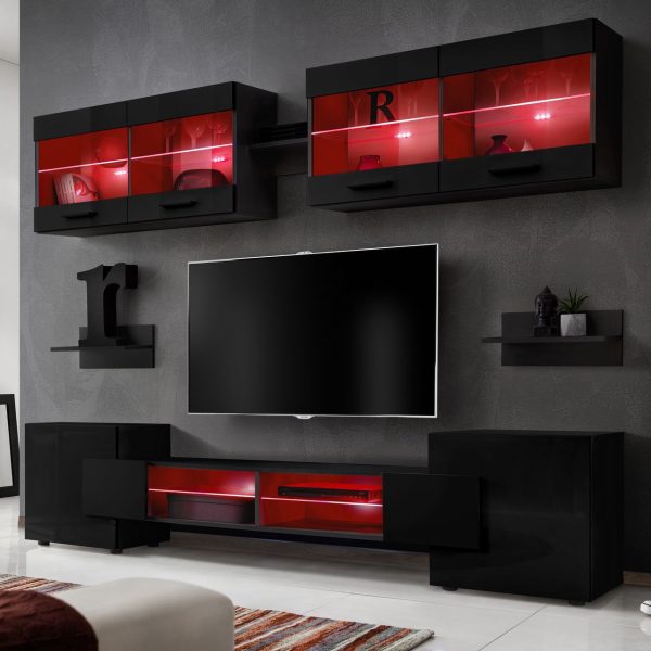 Foggia TV Furniture Set, Black/Black RGB LED Lighting - Image 2