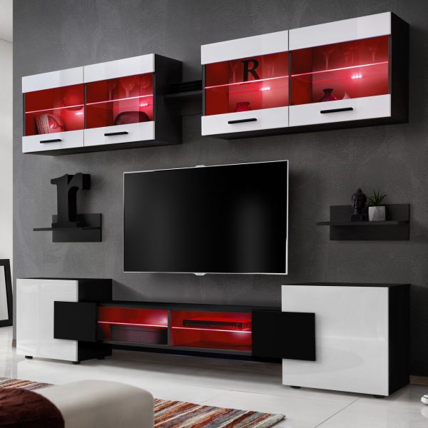 Foggia TV Furniture Set, White/Black RGB LED Lighting - Image 2