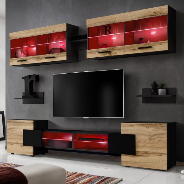 Foggia TV furniture set, Wotan/black RGB LED lighting - Image 2