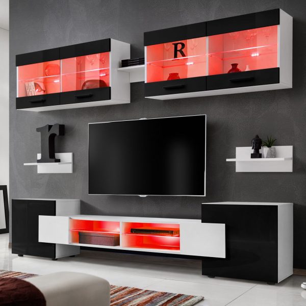 Foggia TV furniture set, black/white RGB LED lighting - Image 2