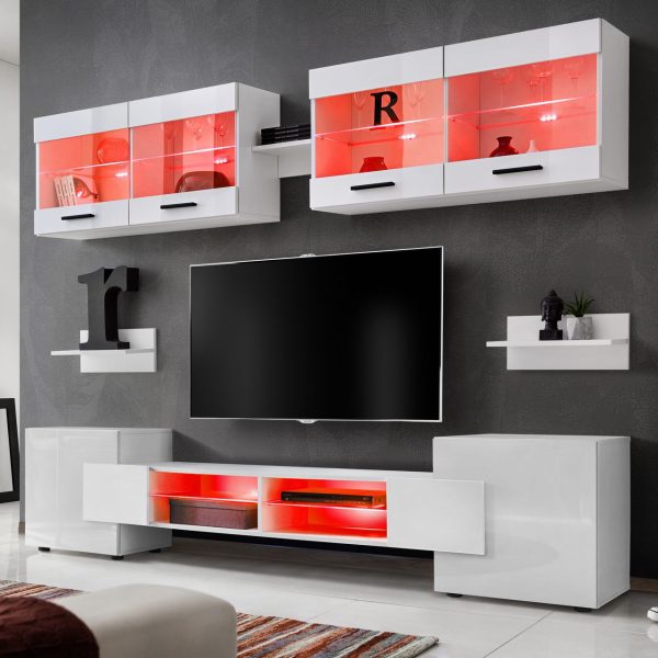 Foggia TV Furniture Set, White/White RGB LED Lighting - Image 2