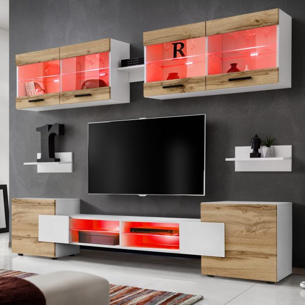 Foggia TV furniture set, Wotan/white RGB LED lighting - Image 2