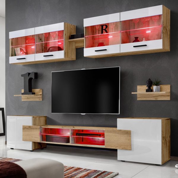 Foggia TV Furniture Set, White/Wotan RGB LED Lighting - Image 2