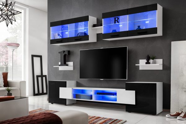 Foggia TV Furniture Set, Black/White LED Lighting Blue - Image 2