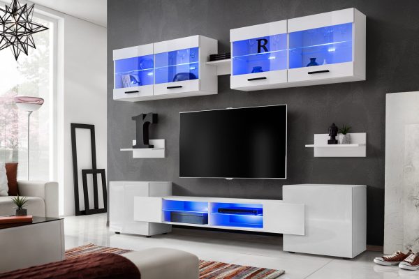 Foggia TV Furniture Set, White/White LED Lighting Blue - Image 2