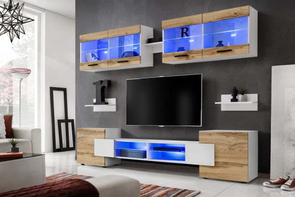 Foggia TV furniture set, Wotan/white LED lighting blue - Image 2