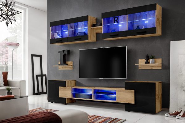 Foggia TV Furniture Set, Black/Wotan LED Lighting Blue - Image 2