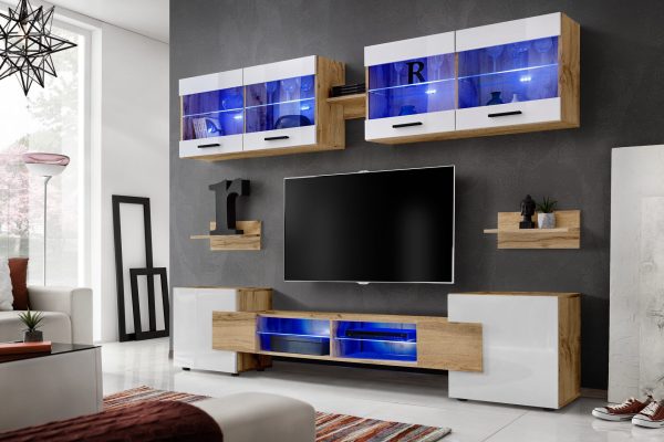Foggia TV Furniture Set, White/Wotan LED Lighting Blue - Image 2