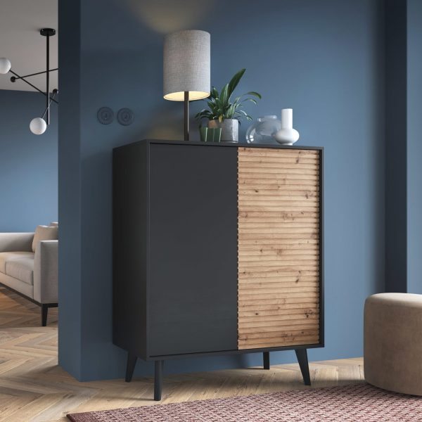 Saskatoon KD104 – chest of drawers, black, oak artisan, width 104 cm, height 125 cm, depth 39 cm - Image 3