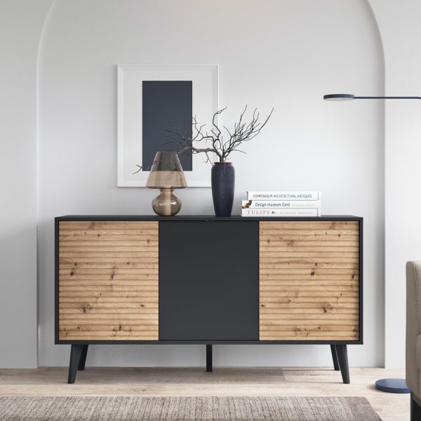 Saskatoon K154 – chest of drawers, black, oak artisan, width 154 cm, height 83 cm, depth 39 cm - Image 3