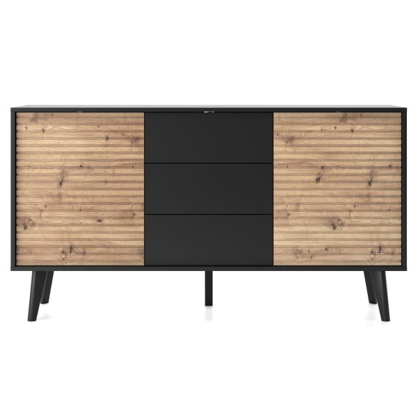 Saskatoon KSZ154 – two-door chest of drawers, black, oak artisan, width 154 cm, height 83 cm, depth 39 cm - Image 2