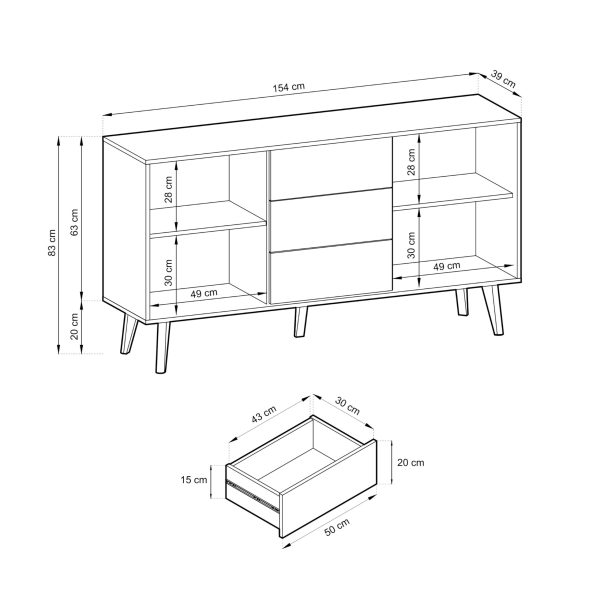 Saskatoon KSZ154 – two-door chest of drawers, black, oak artisan, width 154 cm, height 83 cm, depth 39 cm - Image 5