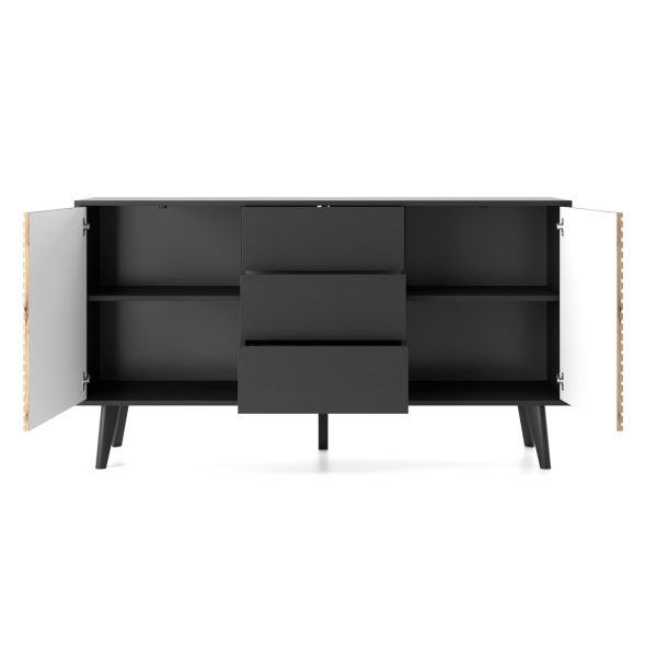 Saskatoon KSZ154 – two-door chest of drawers, black, oak artisan, width 154 cm, height 83 cm, depth 39 cm - Image 4