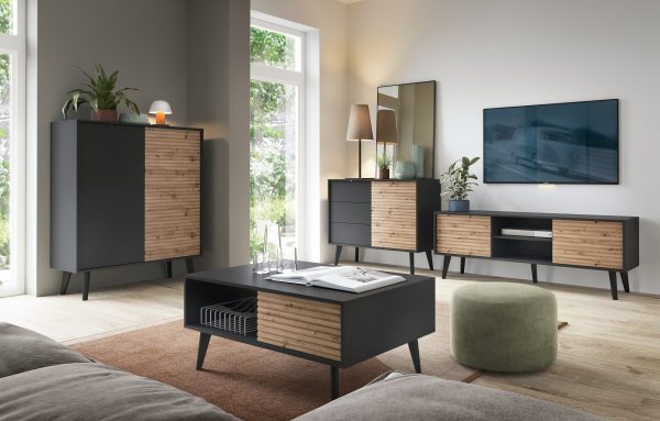 Saskatoon KSZ154 – two-door chest of drawers, black, oak artisan, width 154 cm, height 83 cm, depth 39 cm - Image 6