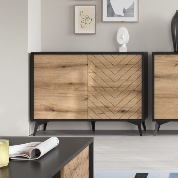 Jasper K104 – Chest of drawers, evoke oak, black, width 104 cm, height 119 cm, depth 39 cm - Image 3