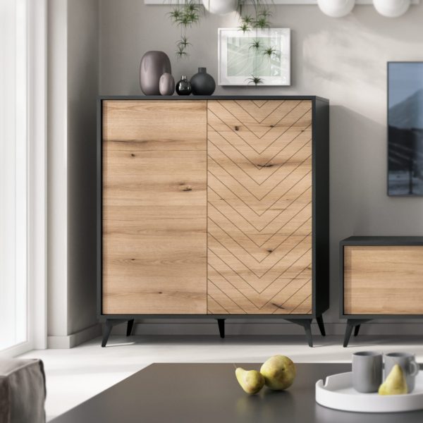 Jasper KD104 – Chest of drawers, evoke oak, black, width 104 cm, height 77 cm, depth 39 cm - Image 3