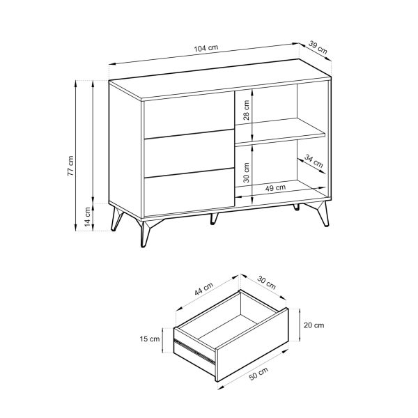 Jasper KSZ104 chest of drawers – chest of drawers, evoke oak, black, width 104 cm, height 77 cm, depth 39 cm - Image 4