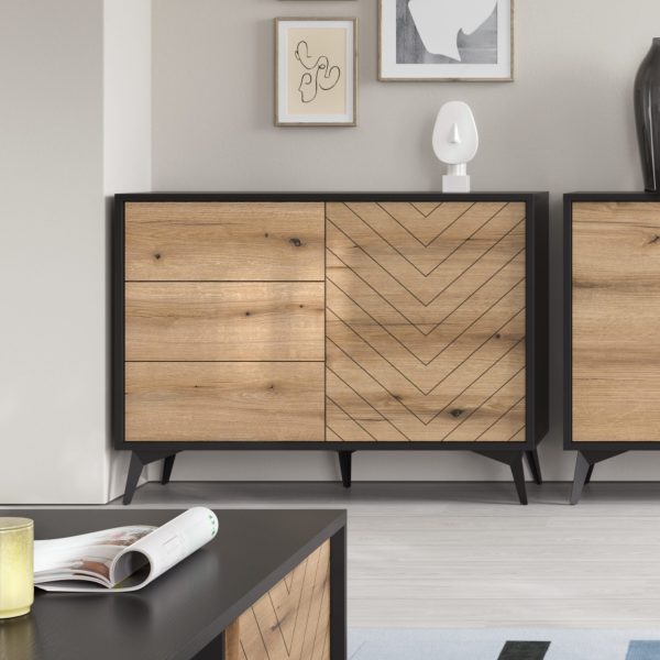 Jasper KSZ104 chest of drawers – chest of drawers, evoke oak, black, width 104 cm, height 77 cm, depth 39 cm - Image 3