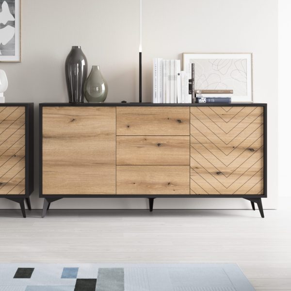 Jasper KSZ154 – chest of drawers, evoke oak, black, width 154 cm, height 77 cm, depth 39 cm - Image 3