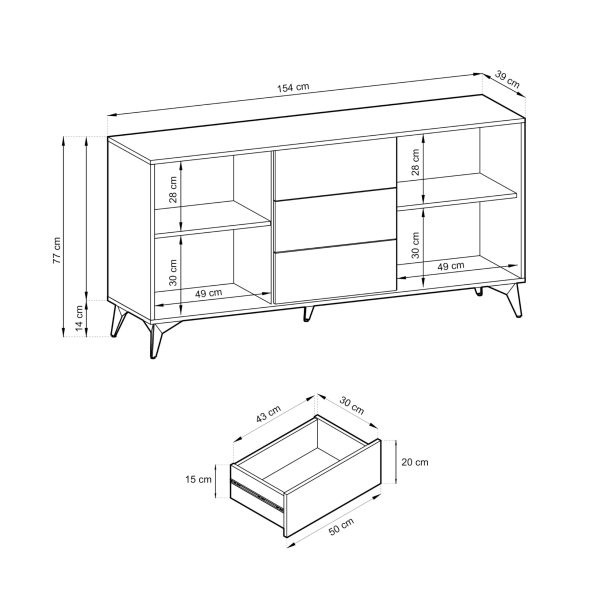 Jasper KSZ154 – chest of drawers, evoke oak, black, width 154 cm, height 77 cm, depth 39 cm - Image 4
