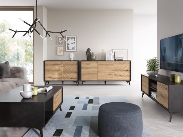 Jasper KSZ154 – chest of drawers, evoke oak, black, width 154 cm, height 77 cm, depth 39 cm - Image 6