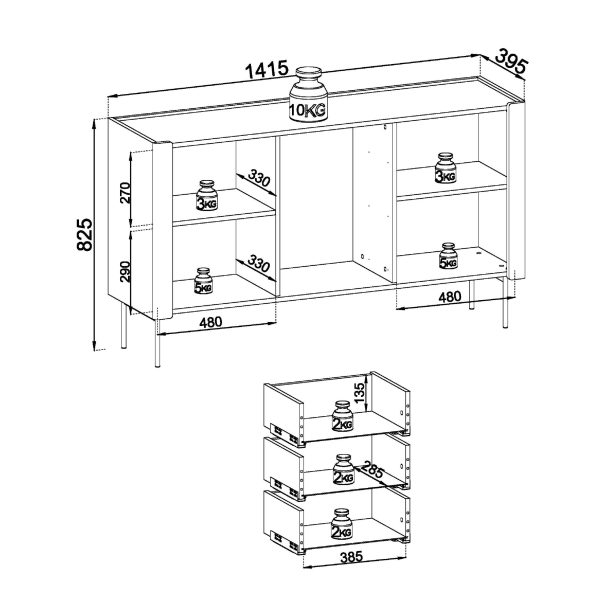Guelph KSZ141 – chest of drawers, matt black, golden oak, width 141 cm, height 82 cm, depth 39 cm - Image 5