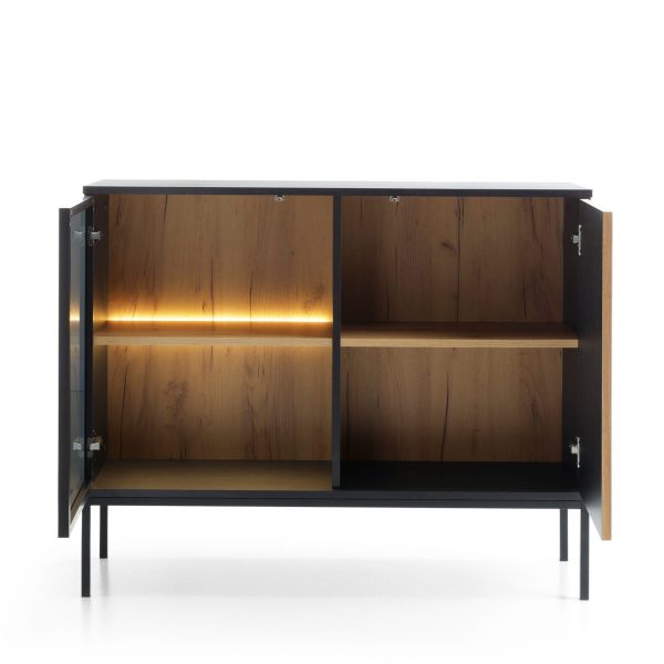 Laval K104 LED – three-door chest of drawers with lighting, black, wotan oak, width 104 cm, height 83 cm, depth 39 cm - Image 4