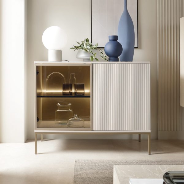 Laval K104 LED – three-door chest of drawers with lighting, cashmere, width 104 cm, height 83 cm, depth 39 cm - Image 3
