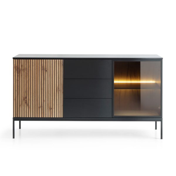 Laval KSZ154 – chest of drawers, wotan oak, black with slats, width 154 cm, height 83 cm, depth 39 cm - Image 2