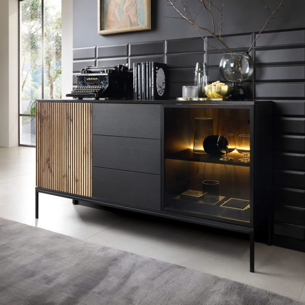 Laval KSZ154 – chest of drawers, wotan oak, black with slats, width 154 cm, height 83 cm, depth 39 cm - Image 3