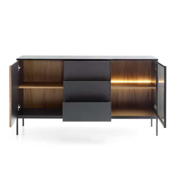 Laval KSZ154 – chest of drawers, wotan oak, black with slats, width 154 cm, height 83 cm, depth 39 cm - Image 4