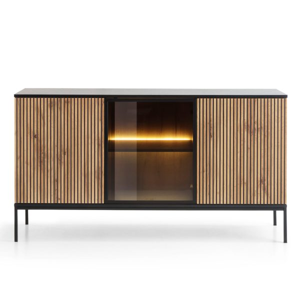 Laval K154 – chest of drawers, wotan oak, black with slats, width 154 cm, height 83 cm, depth 39 cm - Image 2