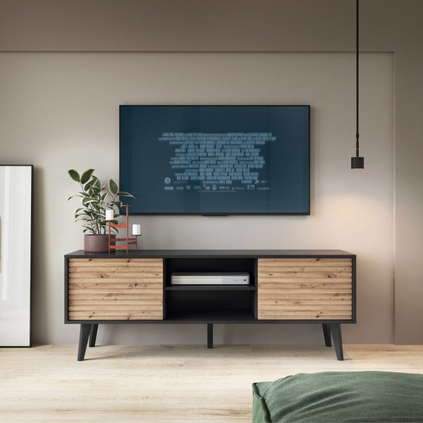 Saskatoon RTV154 – TV cabinet, black, oak artisan, width 154 cm, height 56 cm, depth 39 cm - Image 3