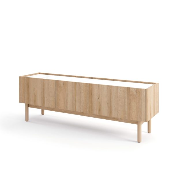 TV cabinet, Revelstoke RTV144, riviera oak, bianco marble, width 144 cm, height 48 cm, depth 37 cm - Image 8