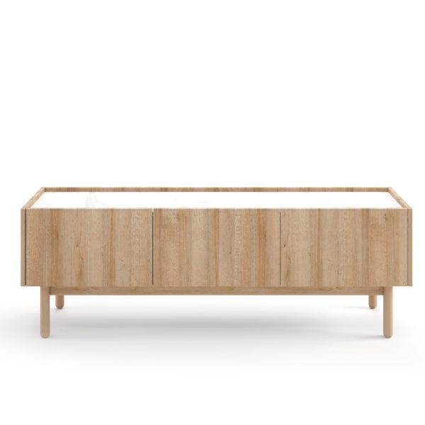 TV cabinet, Revelstoke RTV144, riviera oak, bianco marble, width 144 cm, height 48 cm, depth 37 cm - Image 4