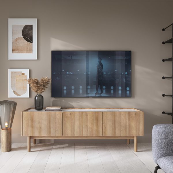 TV cabinet, Revelstoke RTV144, riviera oak, bianco marble, width 144 cm, height 48 cm, depth 37 cm - Image 6