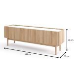 TV cabinet, Revelstoke RTV144, riviera oak, bianco marble, width 144 cm, height 48 cm, depth 37 cm