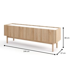 TV cabinet, Revelstoke RTV144, riviera oak, bianco marble, width 144 cm, height 48 cm, depth 37 cm