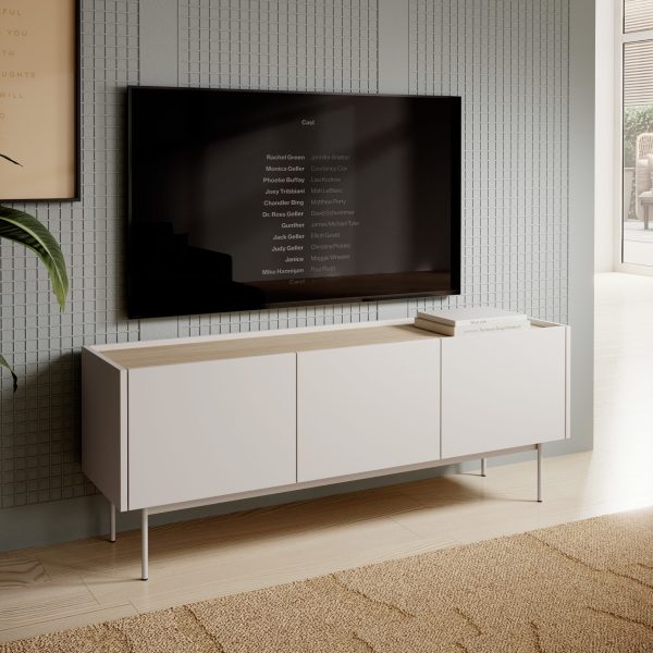 Kelowna TV cabinet – cashmere, oak linea – width 144 cm, height 55 cm, depth 37 cm - Image 5