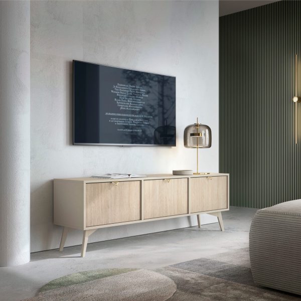 Tofino RTV158 – TV cabinet, sand beige, herringbone skandi, width 158 cm, height 52 cm, depth 38 cm - Image 3
